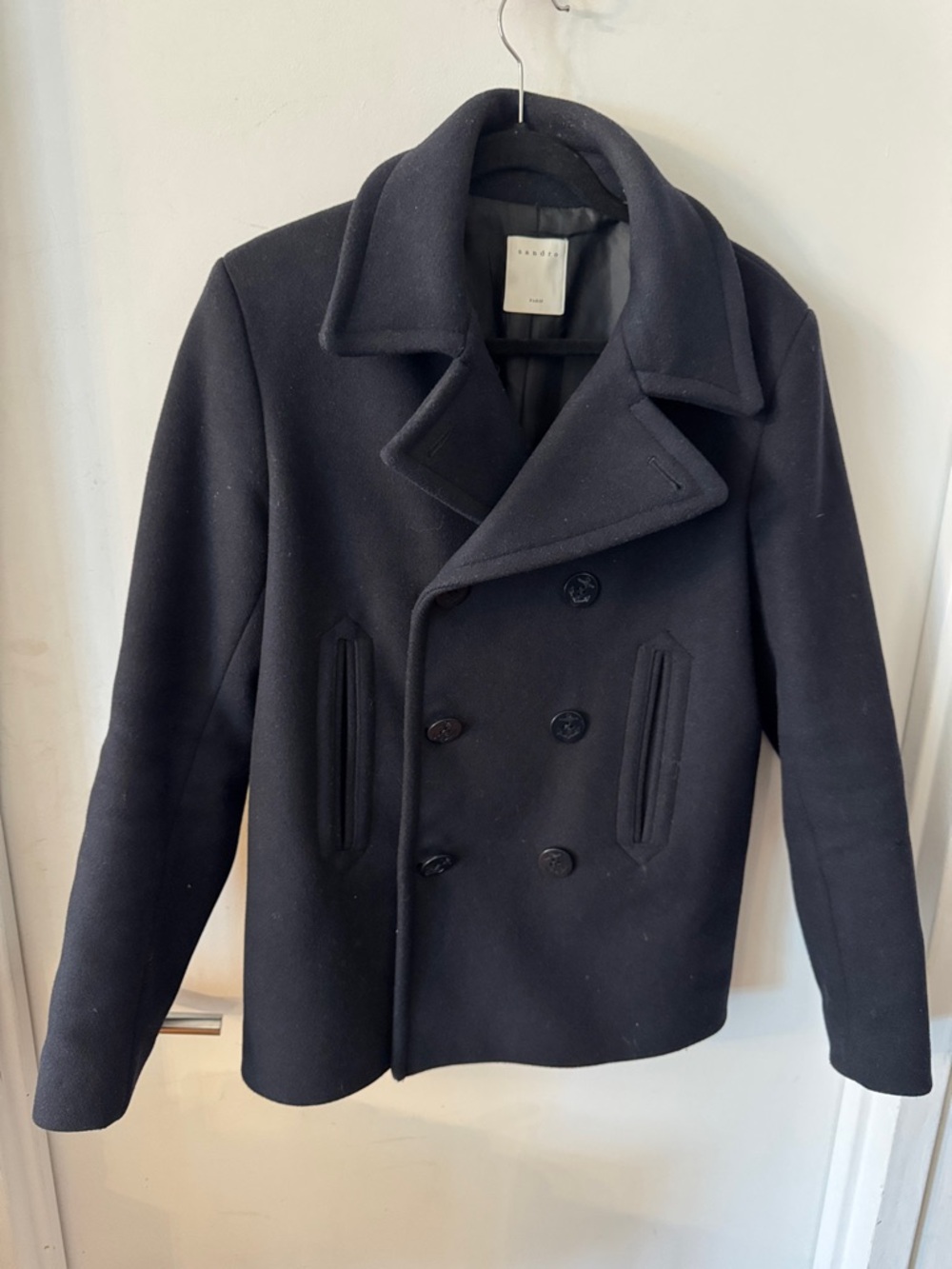 SANDRO PARIS Navy Wool-Blend Peacoat